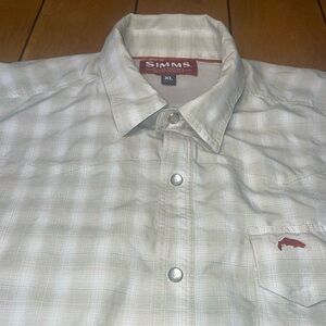 Simms Men's Light Plaid Snap Button Shirt Vented Size XL Fishing